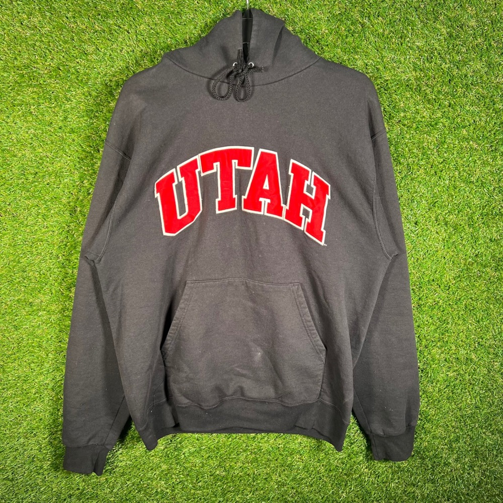 Champion Utah‎ Utes Hoodie Mens Large Black Red Arch Logo Pullover Sweatshirt